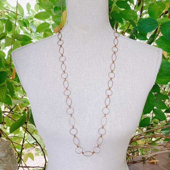 Long Vintage Copper Geometric Link Necklace Mid Century Modernist 1960s 1970s - Picture 3 of 9